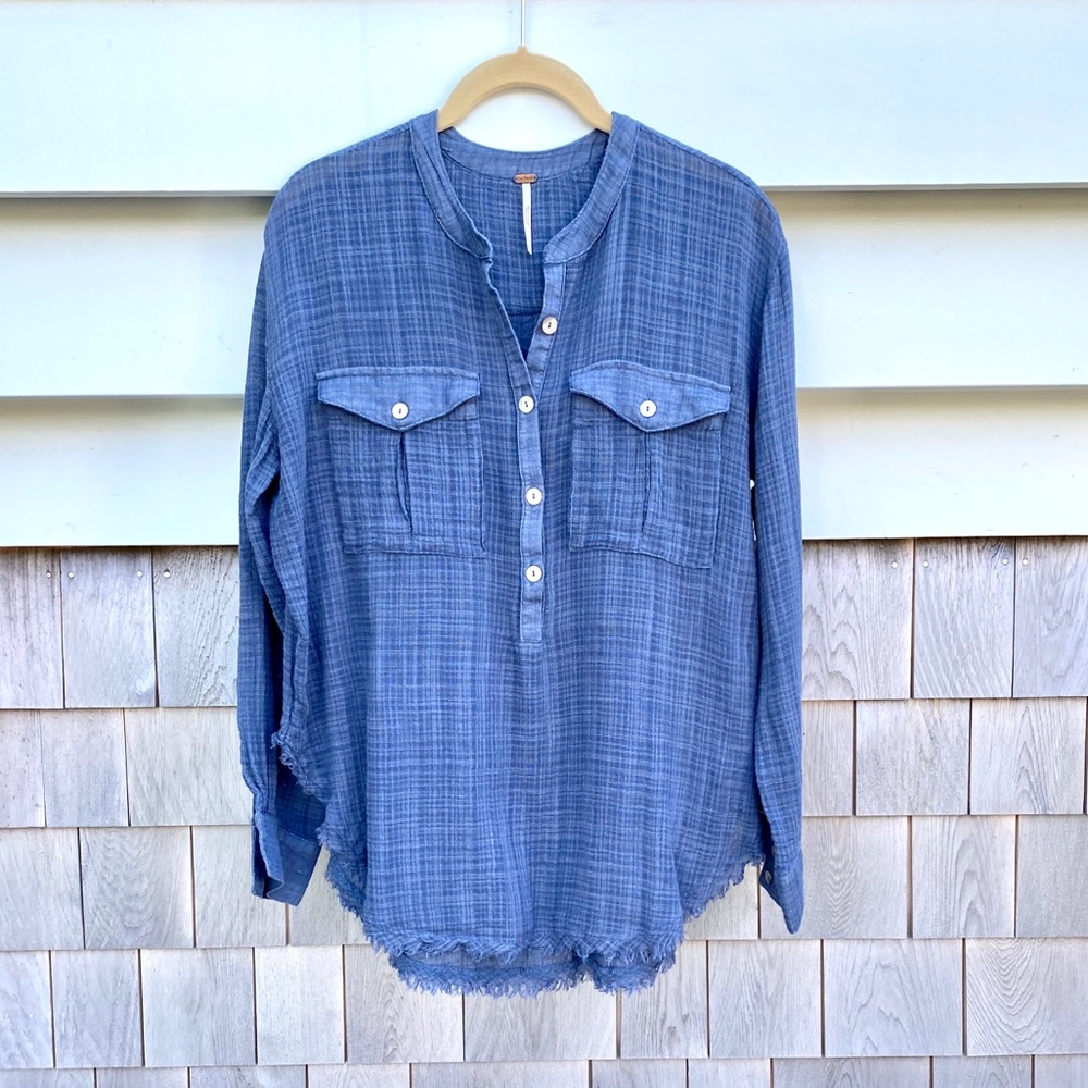 Free People Cotton Lightweight Button Down Shirt